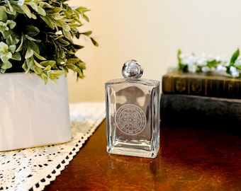 Holy Water Bottle St Benedict Medal, Made in Italy Glass Keepsake, Laser Engraved Catholic Gift