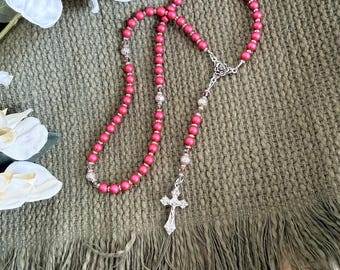 St Therese of Lisieux Rosary, Little Flower Rose Rosary, Mulberry Pearl Catholic Prayer Beads, Confirmation Gift