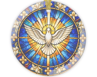 Holy Spirit Dove Stained Glass Style Ornament | Confirmation Baptism Catholic Gift