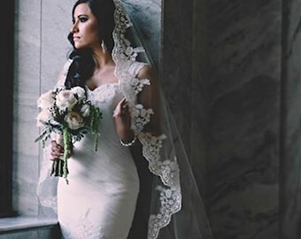 1 tier cathedral Mantilla Lace Veil,Lace 1st Communion Mantilla Veil in Cathedral, Catholic Lace Mantilla Wedding Veil Bridal Veil V657