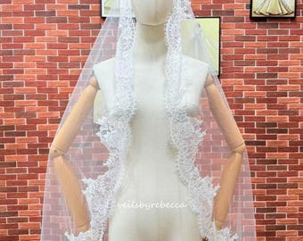 Chantilly Lace Cathedral Wedding Veil V823: Handmade Ivory Bridal Mantilla