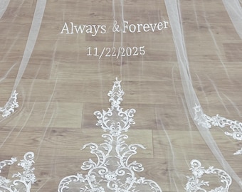 Bordado personalizado para velo: iniciales, fecha, frase, dibujos (opcional).