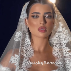 1 layer wide Chantilly Lace 1st Communion Spanish Mantilla Wedding Veil, Mantilla cathedral bridal veil V661