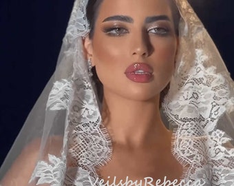 1 tier Chantilly Floral Lace Cathedral Wedding Veil V661: Spanish Mantilla Bridal Veil
