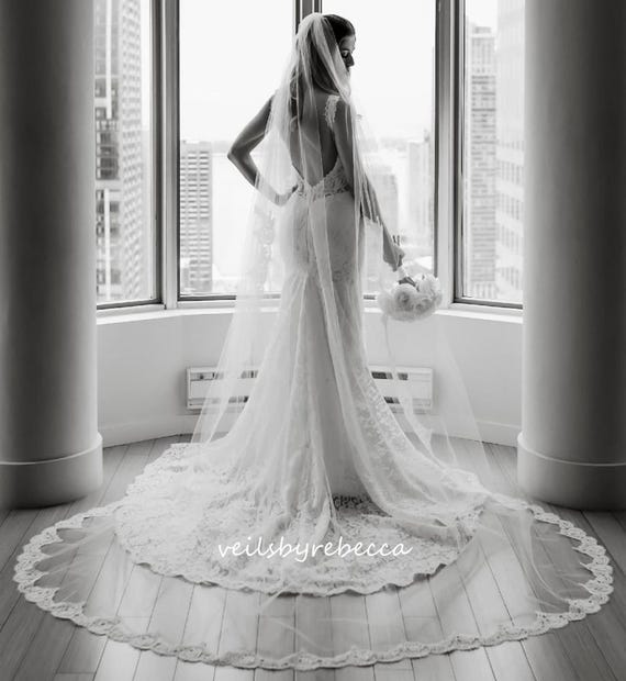 Partial lace beading veil *BRAND NEW* Royal Cathedral Wedding Veil with Partial Lace enVogue main image 3