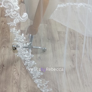 1 tier sparking sequin embroidery lace appliques catholic religious Spanish Mantilla bridal wedding veil S465 image 6