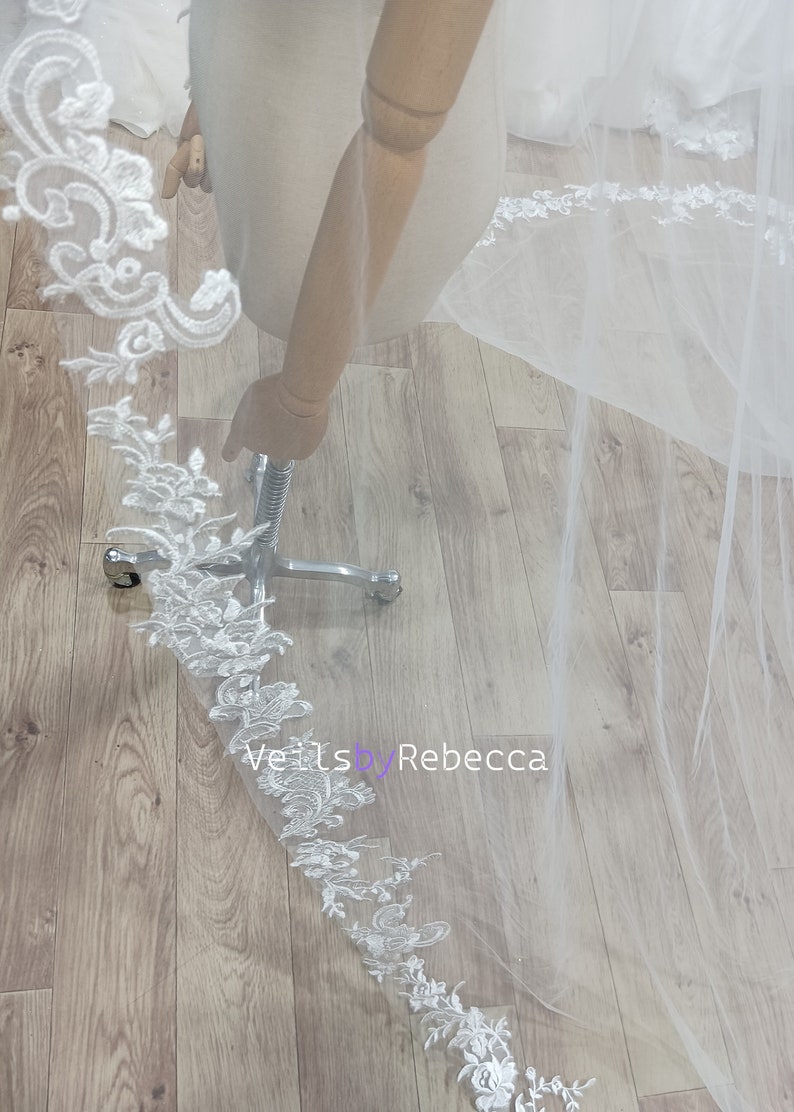 1 tier sparking sequin embroidery lace appliques catholic religious Spanish Mantilla bridal wedding veil S465 image 6