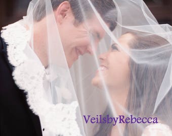 Ivory Cathedral Lace Veil V621D: 2-Tier French Scalloped Alencon Lace, Handmade