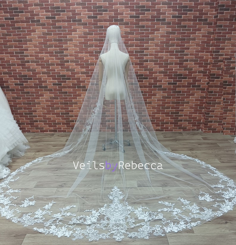 1 tier sparking sequin embroidery lace appliques catholic religious Spanish Mantilla bridal wedding veil S465 image 3