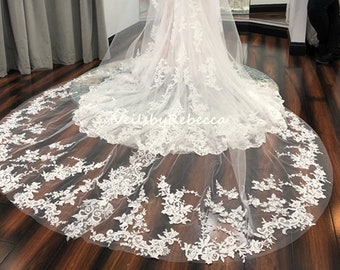 Sequin lace cathedral veil,beading lace wedding veil cathedral,wedding veil cathedral lace,Royal sequin lace veil,floral lace cathedral veil