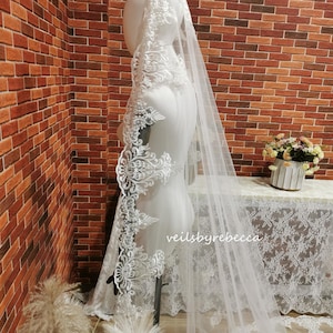 1 tier Scalloped Sequins embroidery lace Catholic religious Spanish Mantilla cathedral wedding veil S801