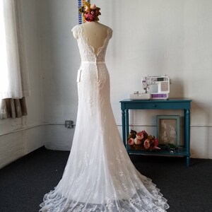 Cap Sleeves Mermaid Lace Wedding Dress,V Neck Beaded Lace Fishtail Wedding Gown, Lace Wedding Dress Wedding Gown image 4