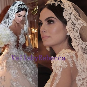 1 tier cathedral Mantilla Lace Veil,Lace 1st Communion Mantilla Veil in Cathedral, Catholic Lace Mantilla Wedding Veil Bridal Veil V668