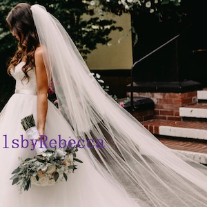 Soft Tulle Wedding Veil, Drop tulle Cathedral Veil, Long Sheer Illusion Tulle blusher veil, 2 tiers tulle blusher tulle veil Cathedral V602