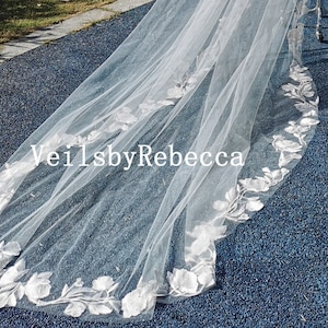 1 tier Big floral lace wedding veil, lace cathedral chapel royal veil R269,vintage lace  cathedral veil, floral long lace veil