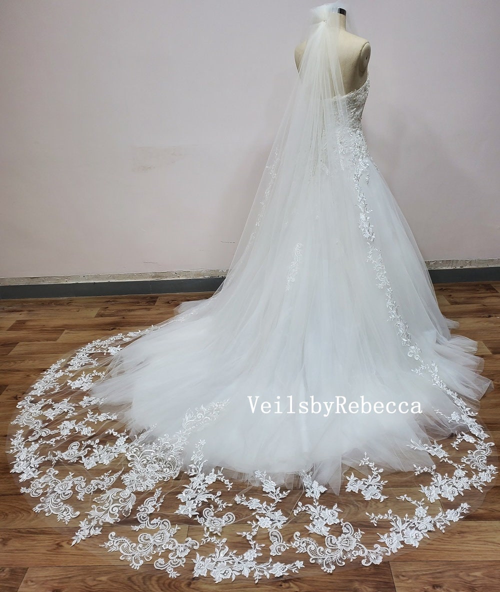 Ivory Cathedral Royal Wedding Veil V902D: Sequins Floral  display picture 1