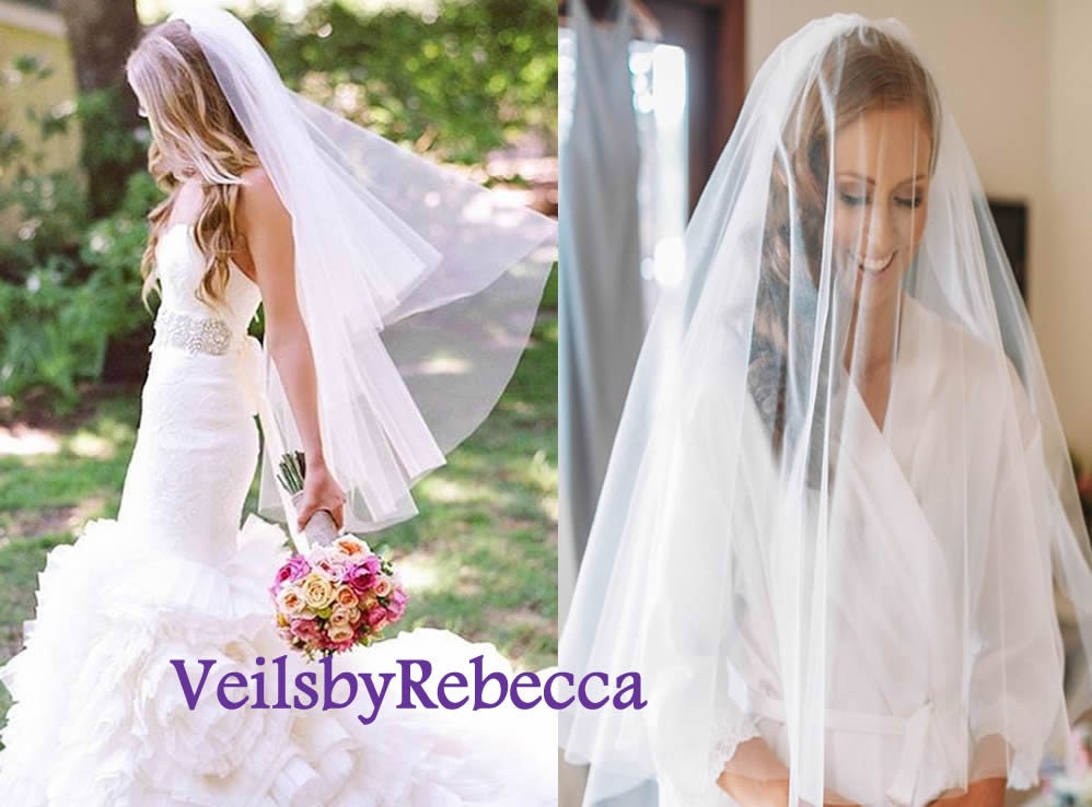 Ivory Tulle Fingertip Wedding Veil: 2-tier Bridal Veil With  display picture 1