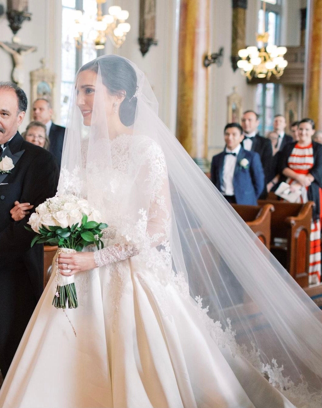 Ivory Floral Lace Applique Chapel Cathedral Wedding Veil V656D- 2