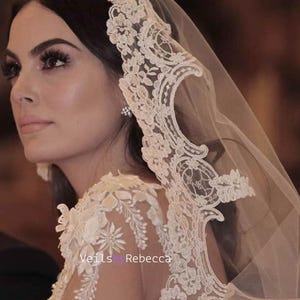1 tier cathedral Mantilla Lace Veil,Lace 1st Communion Mantilla Veil in Cathedral, Catholic Lace Mantilla Wedding Veil Bridal Veil V668