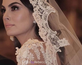 1 tier cathedral Mantilla Lace Veil,Lace 1st Communion Mantilla Veil in Cathedral, Catholic Lace Mantilla Wedding Veil Bridal Veil V668