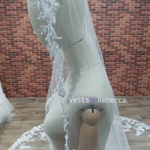 1 tier sparking sequin embroidery lace appliques catholic religious Spanish Mantilla bridal wedding veil S465 image 5