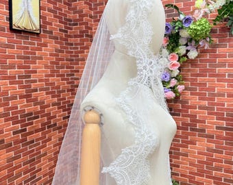Chantilly Lace Mantilla Wedding Veil, Cathedral Length, Handmade