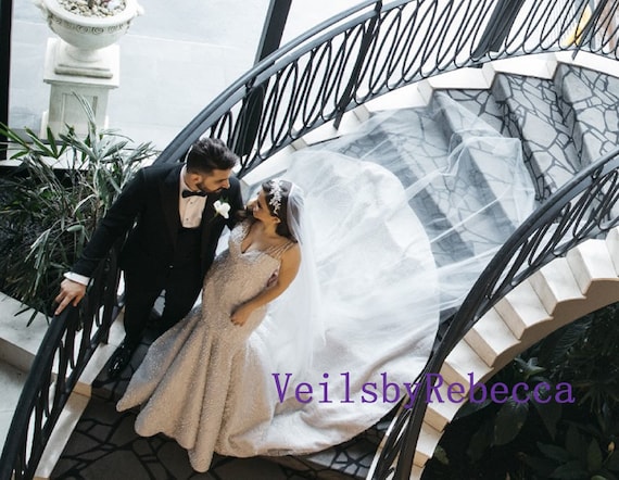 Sheer Drop Bridal Veil With Long Blusher, No Comb cathedral Veil, Illusion  Veil, Long Veil, Kim Kardashian Veil, Meghan Markle Veil 