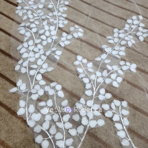 1 tier ivory soft tulle tree leaves lace bottom cathedral bridal wedding veil S464 image 5