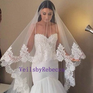 Lace Cathedral Veil, cathedral lace veil, cathedral  blusher veil, cathedral drop wedding veil, Royal lace Veil, 2 tiers floating veil V611