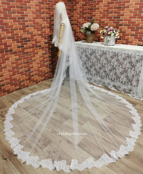 Chantilly Lace Cathedral Chapel Royal Wedding Veil V629D: 2  display picture 1