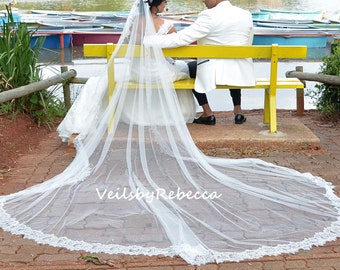 1 layer Chantilly Lace Cathedral Wedding Veil V610: Ivory Eyelash Lace Mantilla