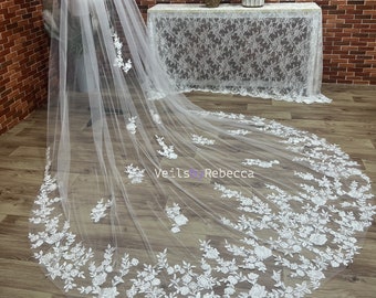 1 tier sequins floral vines embroidery lace cathedral wedding veil, sparking scattered sequins vines floral lace appliques bridal veil S466