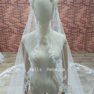 1 tier sparking sequin embroidery lace appliques catholic religious Spanish Mantilla bridal wedding veil S465 image 2