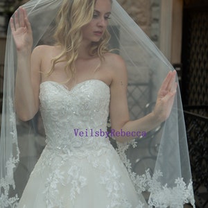 Custom wedding veil, short wedding veil, floral wedding veil, simple wedding veil, soft tulle wedding veil, lace wedding veil V636 image 4