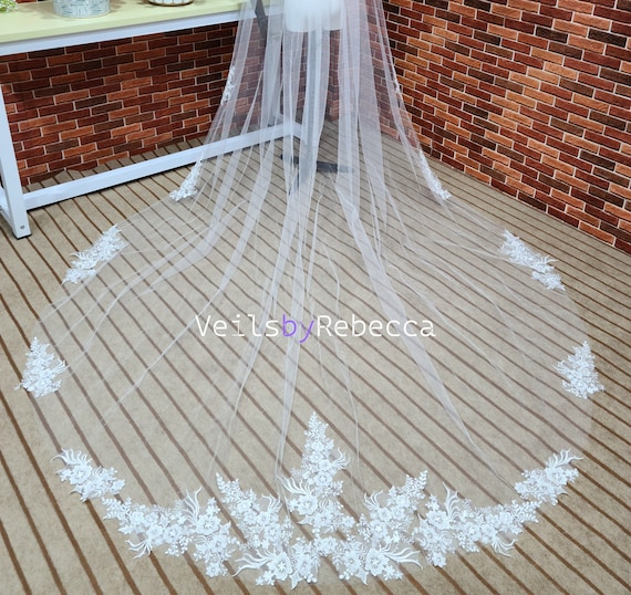 Velo Da Sposa Con Bordo Ondulato E Perline, Velo Da Sposa Con - Foto 5