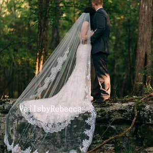 Sparking crystal beaded lace cathedral wedding veil, 1 tier beaded lace veil cathedral,  beaded crystal lace cathedral veil R212B