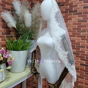 1 tier fingertip embroidery lace trim 1st Communion Catholic religious Spanish Mantilla bridal veil,scalloped embroidery Lace edge Veil S475
