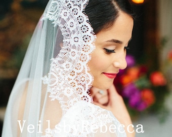 1 tier French Chantilly Lace Wedding Veil V643 - Chapel/Cathedral Length Mantilla