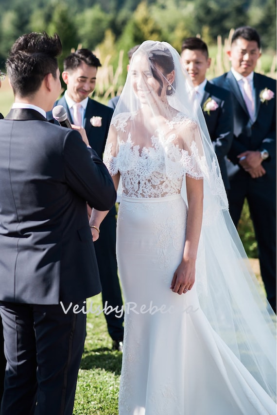 Two Tier “120 Cut Edge Veil with Comb and Blusher Two Tier Cut Edge Wedding Veil - Various Materials main image 3