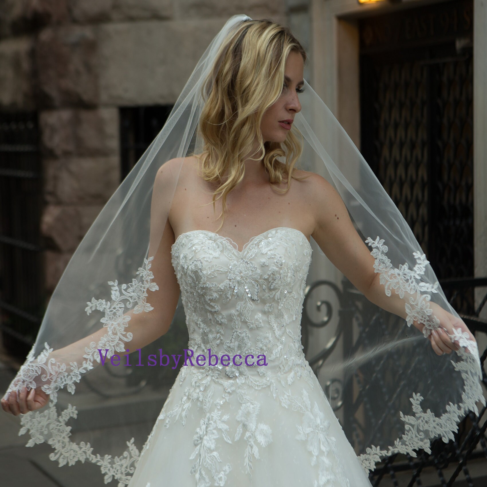 Veilshort Wedding Veil Floral Lace 