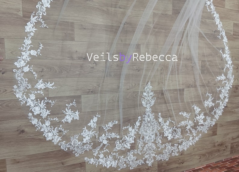 1 tier sparking sequin embroidery lace appliques catholic religious Spanish Mantilla bridal wedding veil S465 image 7