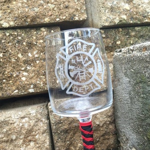 Firefighter Wine Glass - Custom Name, Maltese Cross, Unique Paracord Wrapped Stem