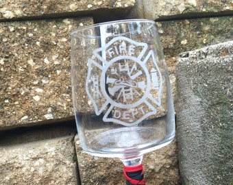 Firefighter Wine Glass - Custom Name, Maltese Cross, Unique Paracord Wrapped Stem