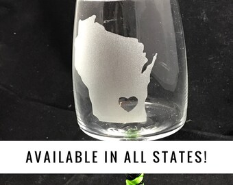 Wine Lover Gift, Home is Where the Heart is Wine Glass, All States Available