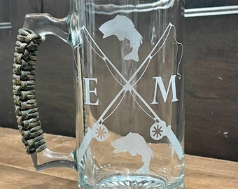 Fishing Beer Mug, Fishing Gift, Fisherman Gift, Gift for Outdoor Man, Etched Beer Mug, Custom State Gift, Custom State Fishing Gift