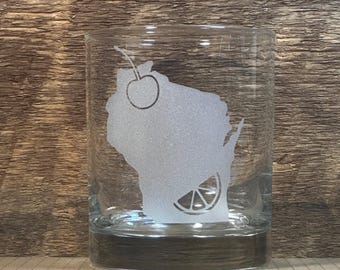 Wisconsin Rocks Glass: Brandy, Bourbon & Whiskey Old Fashioned Cocktail Tumbler | Badger State
