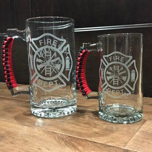 Custom Firefighter Beer Mug: Etched Firehouse Design with your department logo