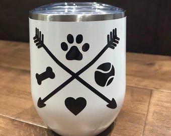 Personalized Dog Lover Wine Tumbler, Insulated Stainless Steel with Paw Print and Name