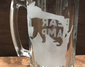 Wisconsin Bear Hunting Mug: Personalized Beer Glass with Unique handle option