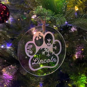 Dog Christmas Ornament, Paw Print Ornament, Dog Lover Gift, Personalized Christmas Ornament, Christmas Ornament, Etched Ornament image 3